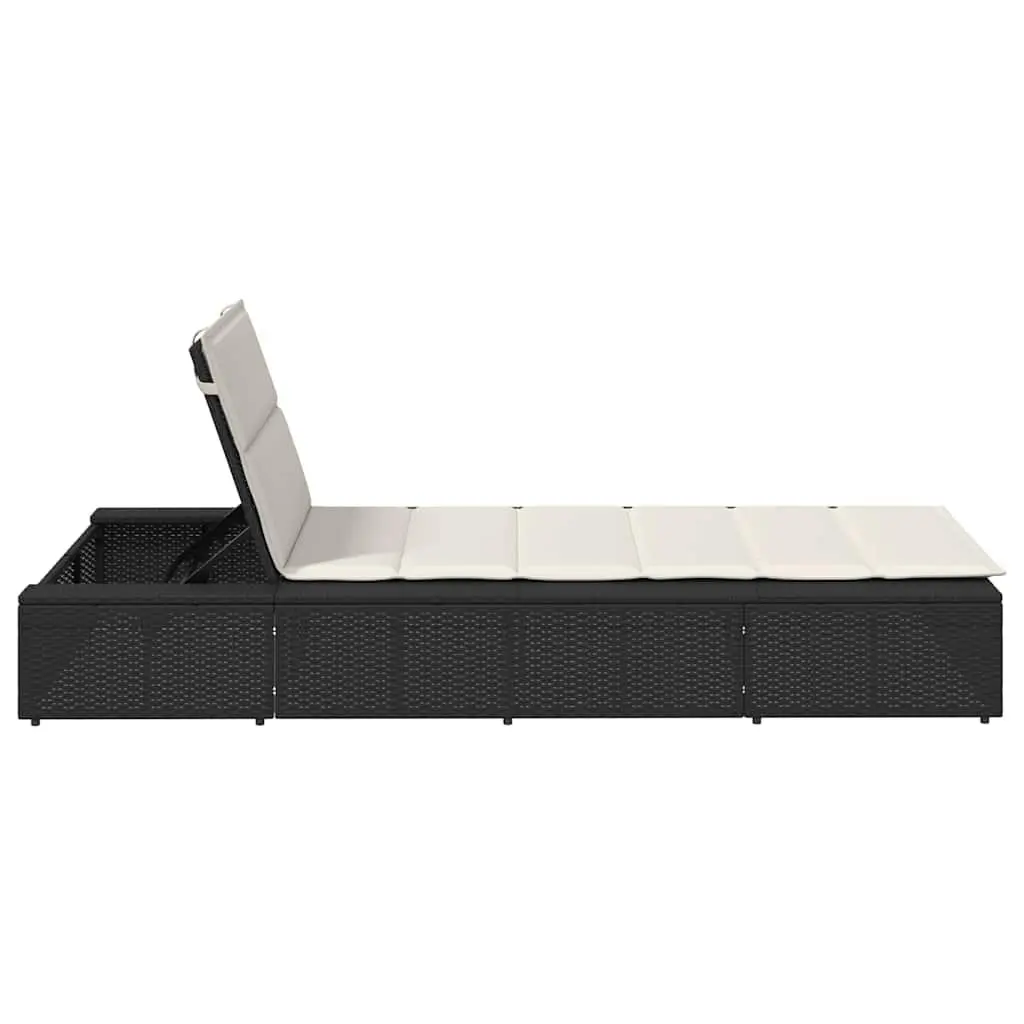 Sun Lounger Floating Cushion Black PE Rattan Adjustable Backrest