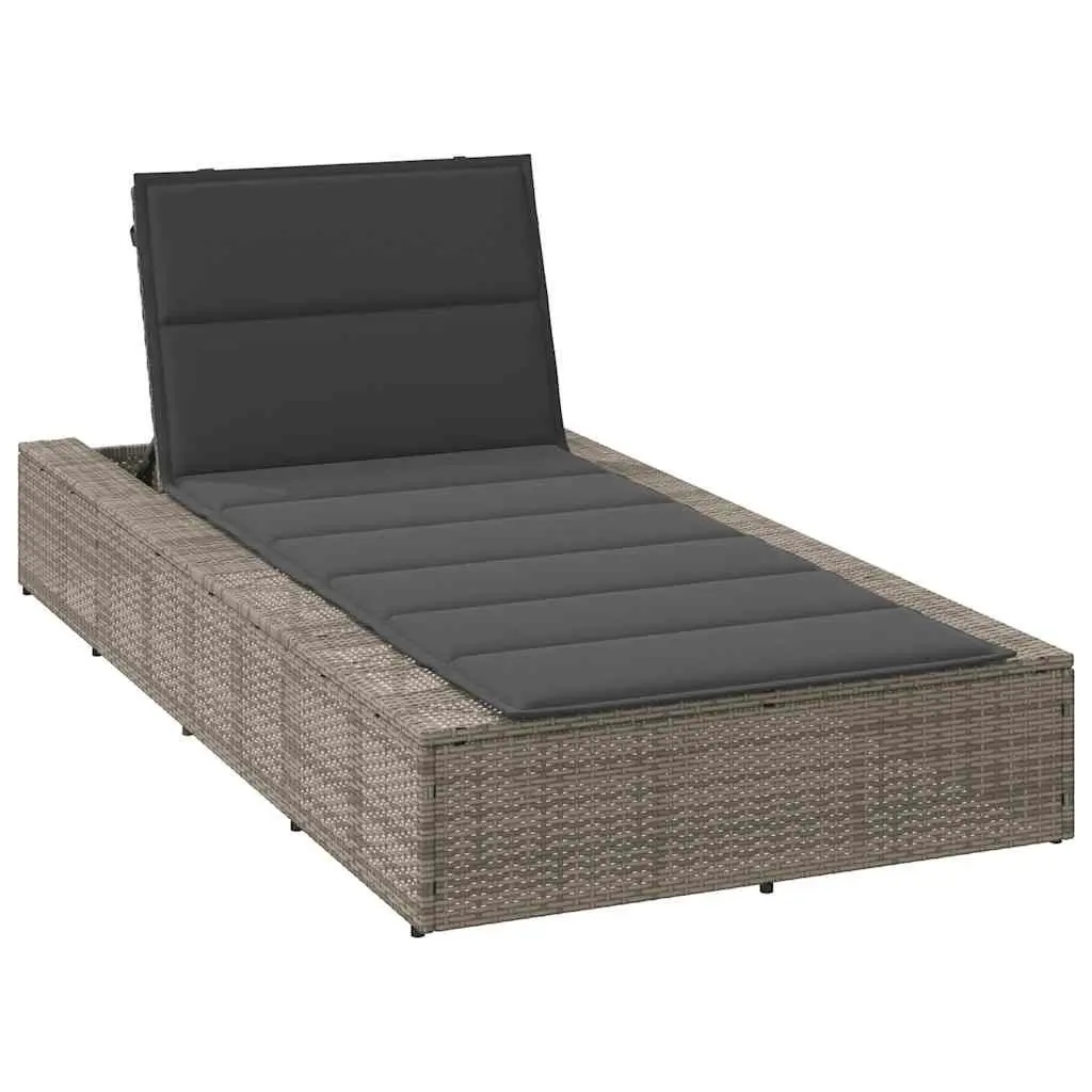 Sun Lounger Grey Poly Rattan Outdoor Garden Furniture Adjustable Backrest with Cushion