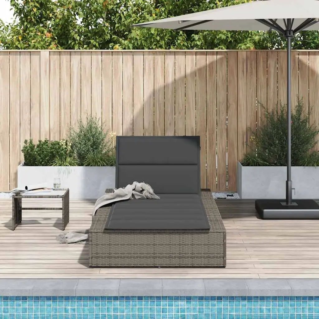 Sun Lounger Grey Poly Rattan Outdoor Garden Furniture Adjustable Backrest with Cushion