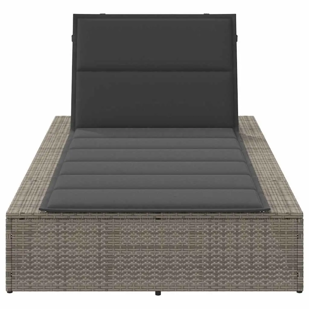 Sun Lounger Grey Poly Rattan Outdoor Garden Furniture Adjustable Backrest with Cushion
