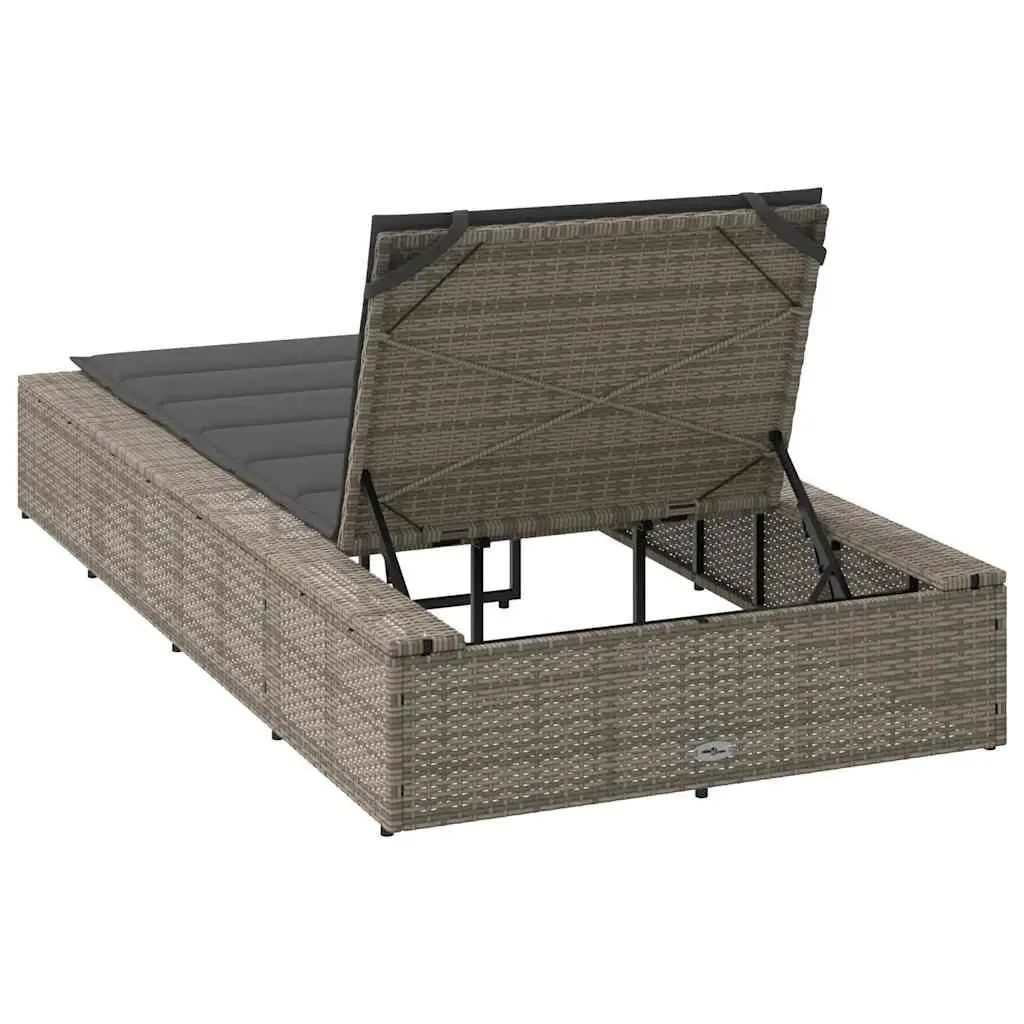 Sun Lounger Grey Poly Rattan Outdoor Garden Furniture Adjustable Backrest with Cushion