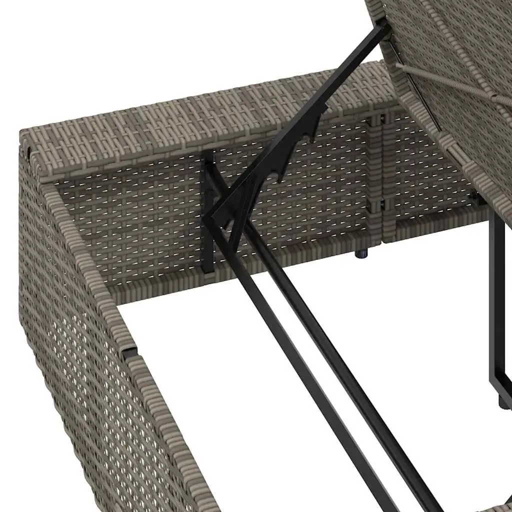 Sun Lounger Grey Poly Rattan Outdoor Garden Furniture Adjustable Backrest with Cushion