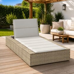 Sun Lounger Adjustable Backrest Outdoor Daybed Beige Poly Rattan Floating