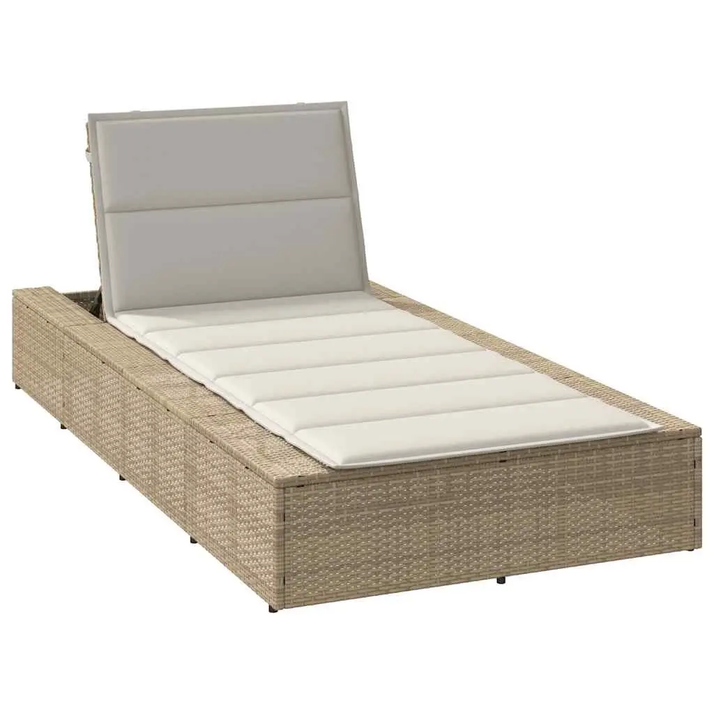 Sun Lounger Adjustable Backrest Floating Cushion Beige Poly Rattan
