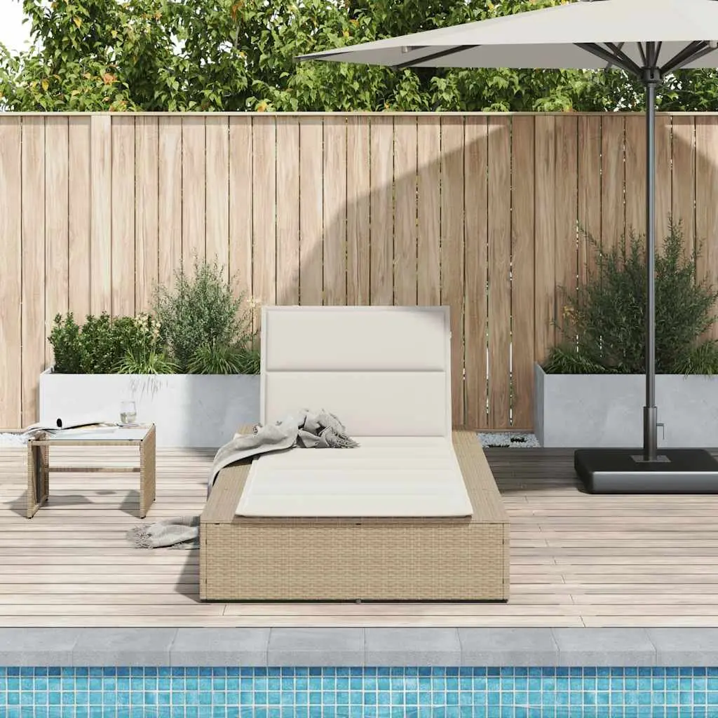 Sun Lounger Adjustable Backrest Floating Cushion Beige Poly Rattan