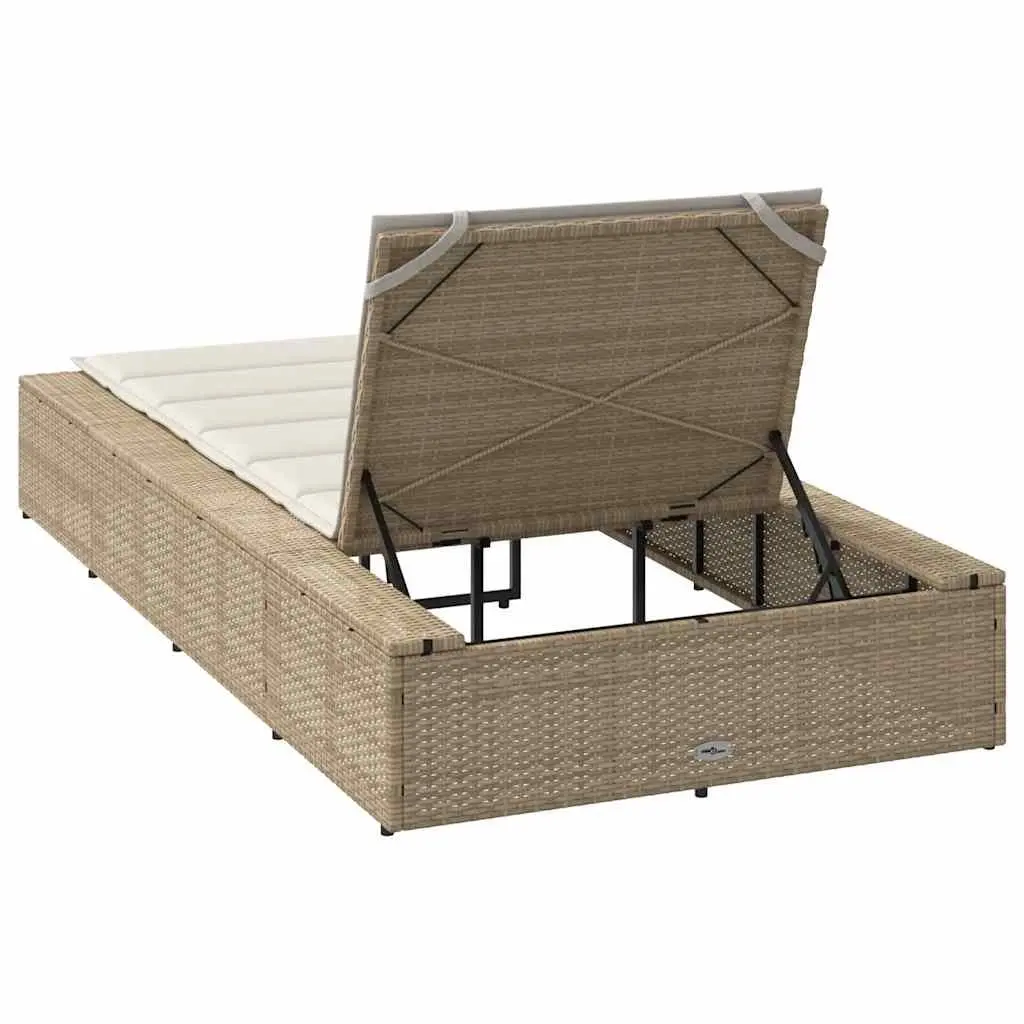Sun Lounger Adjustable Backrest Floating Cushion Beige Poly Rattan