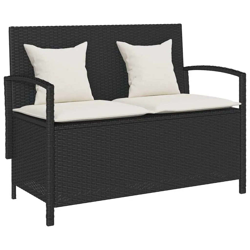 Outdoor Garden Storage Bench Black Poly Rattan with Cushion