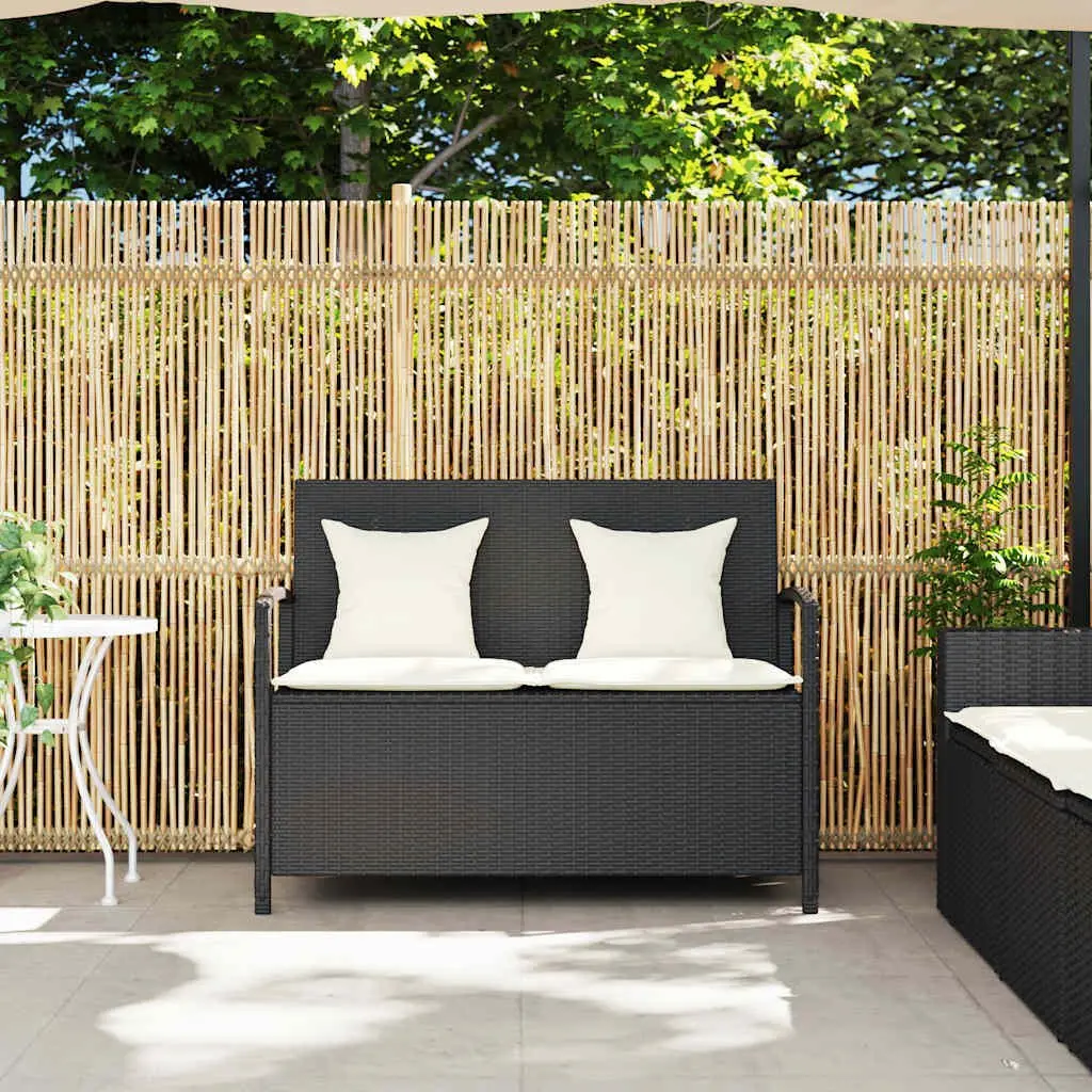 Outdoor Garden Storage Bench Black Poly Rattan with Cushion