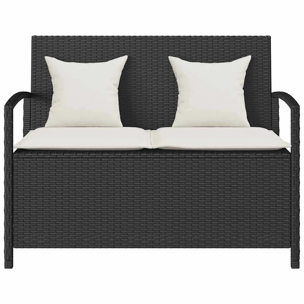 Outdoor Garden Storage Bench Black Poly Rattan with Cushion