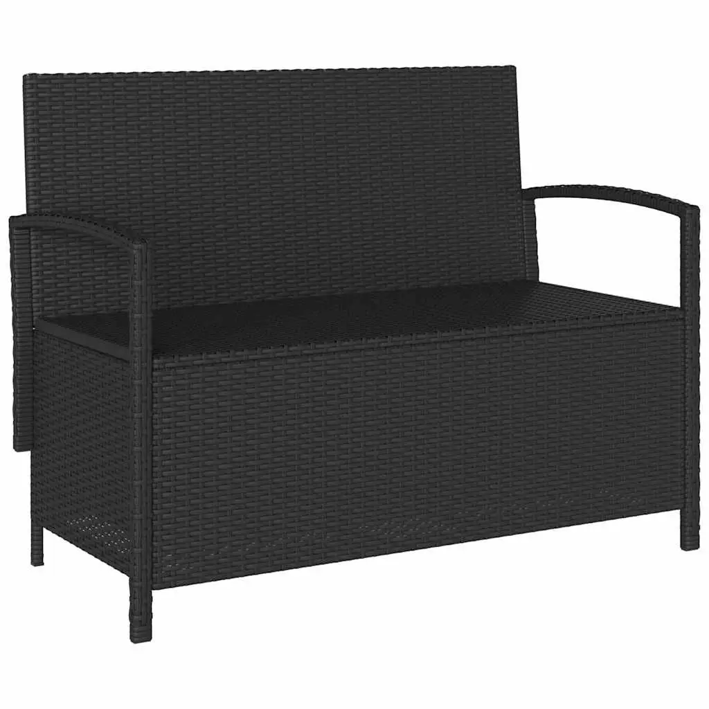 Outdoor Garden Storage Bench Black Poly Rattan with Cushion