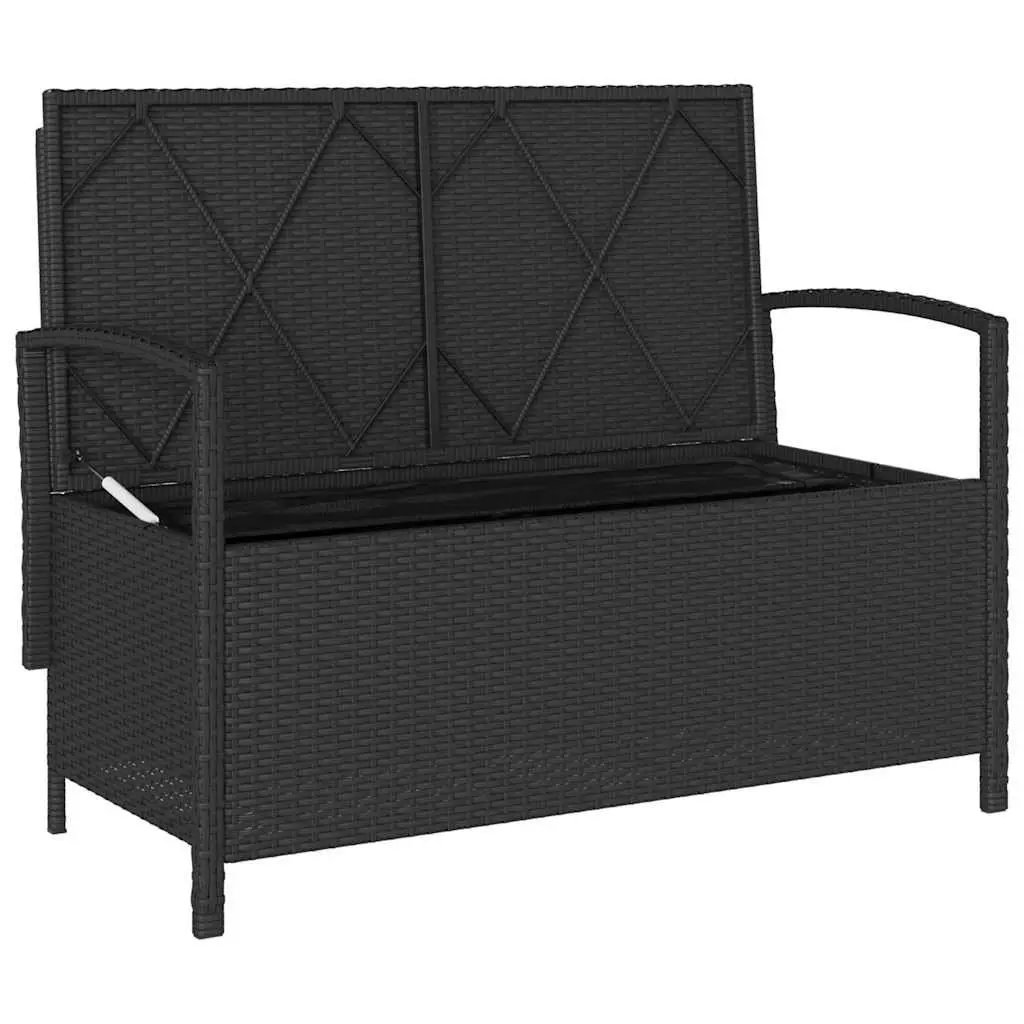 Outdoor Garden Storage Bench Black Poly Rattan with Cushion