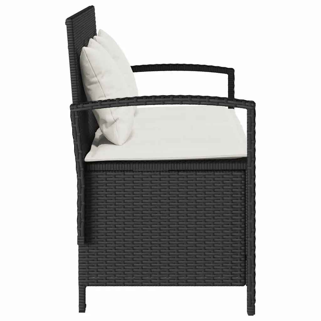 Outdoor Garden Storage Bench Black Poly Rattan with Cushion