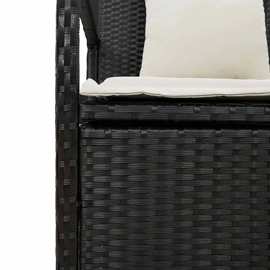 Outdoor Garden Storage Bench Black Poly Rattan with Cushion