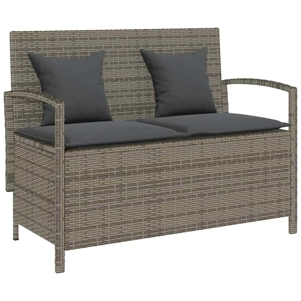 Outdoor Storage Bench Grey PE Rattan with Cushioned Seat and Concealed Storage