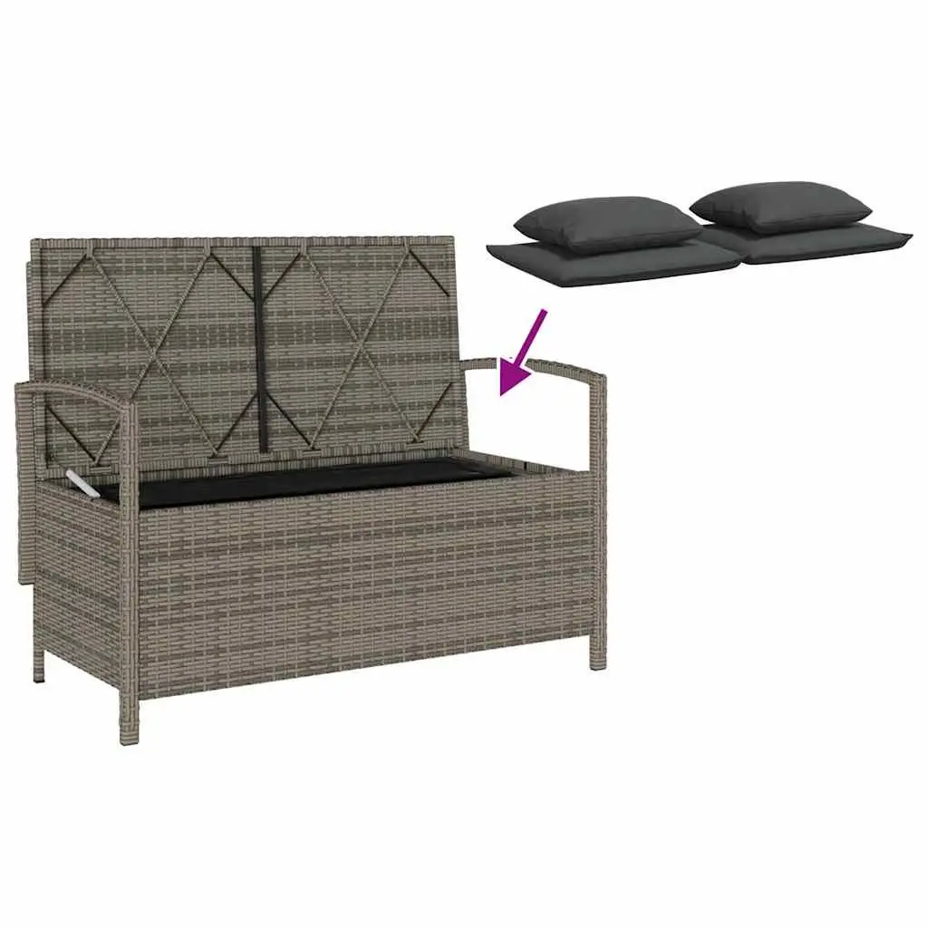 Outdoor Storage Bench Grey PE Rattan with Cushioned Seat and Concealed Storage