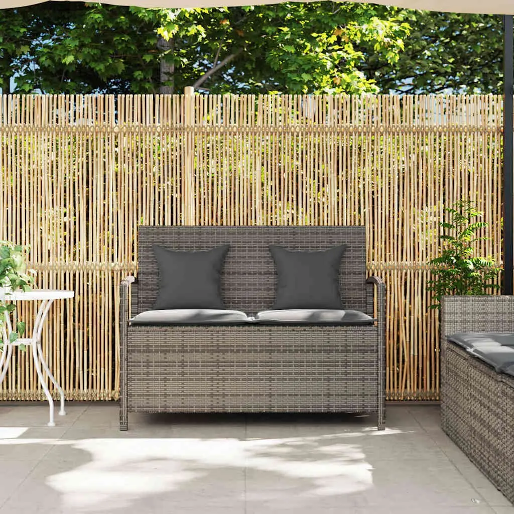 Outdoor Storage Bench Grey PE Rattan with Cushioned Seat and Concealed Storage