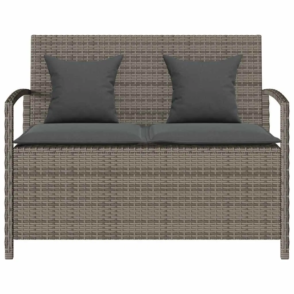 Outdoor Storage Bench Grey PE Rattan with Cushioned Seat and Concealed Storage