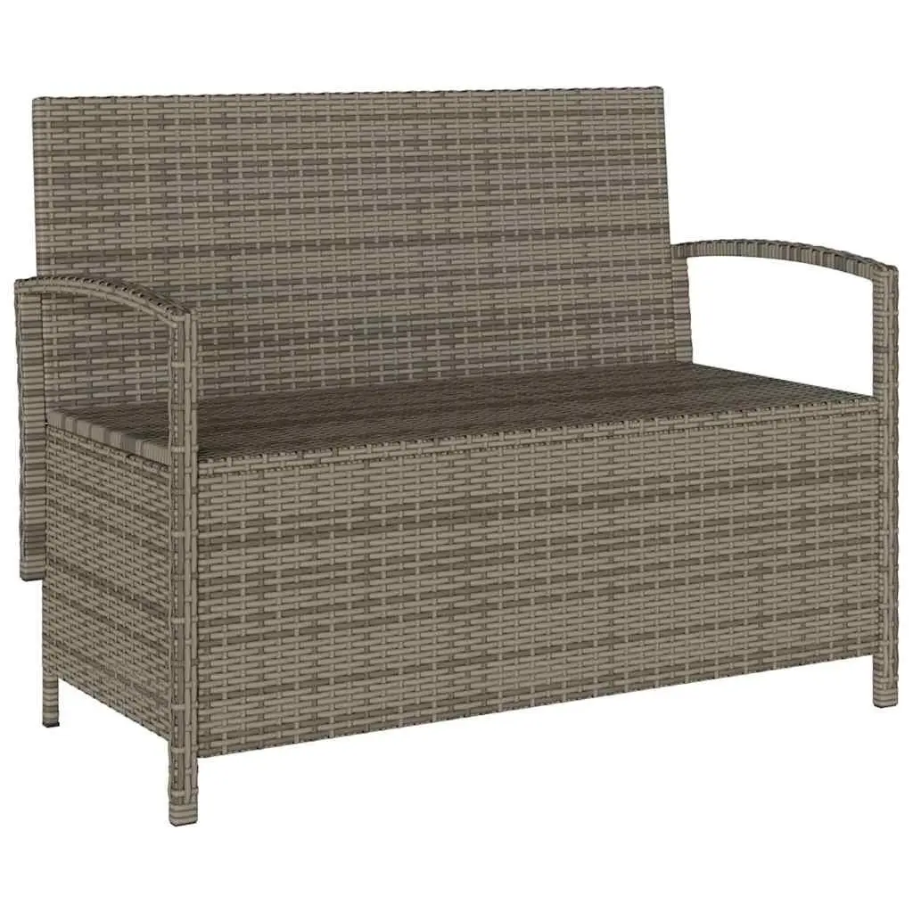 Outdoor Storage Bench Grey PE Rattan with Cushioned Seat and Concealed Storage