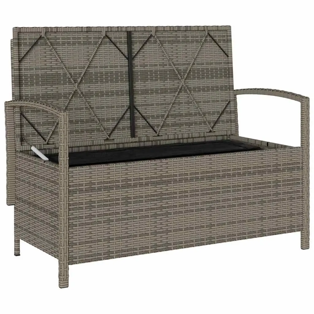 Outdoor Storage Bench Grey PE Rattan with Cushioned Seat and Concealed Storage