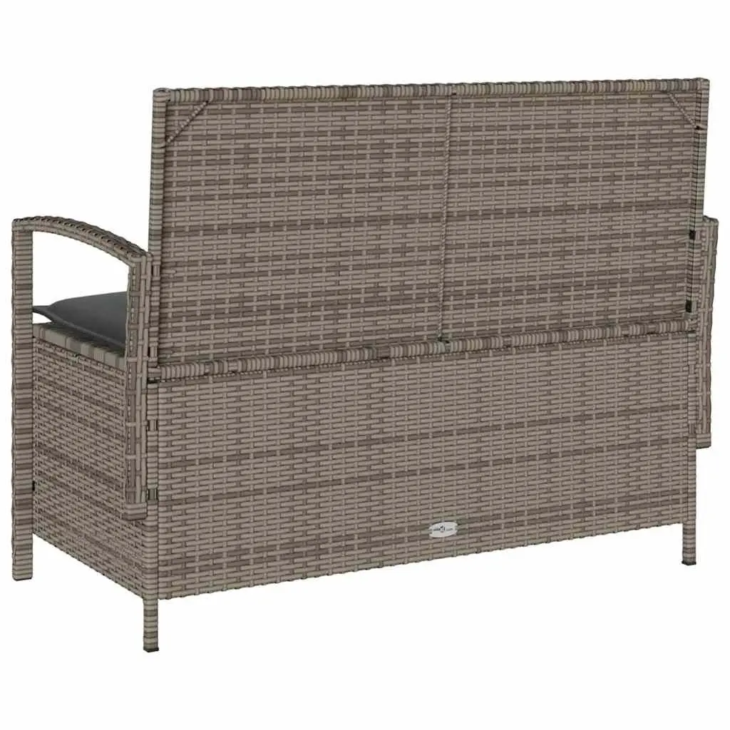 Outdoor Storage Bench Grey PE Rattan with Cushioned Seat and Concealed Storage