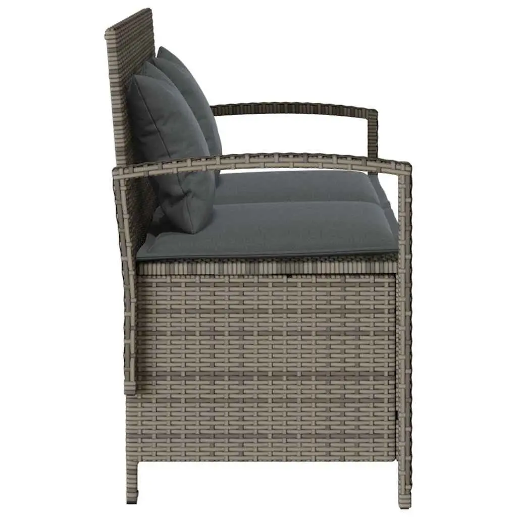 Outdoor Storage Bench Grey PE Rattan with Cushioned Seat and Concealed Storage
