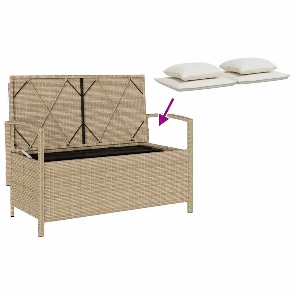 Garden Storage Bench with Cushion Poly Rattan Beige