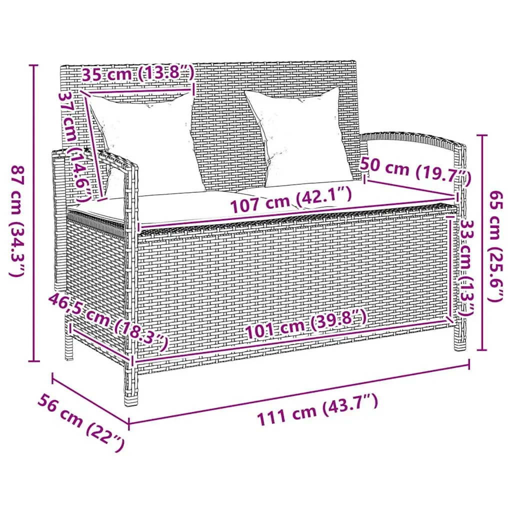 Garden Storage Bench with Cushion Poly Rattan Beige