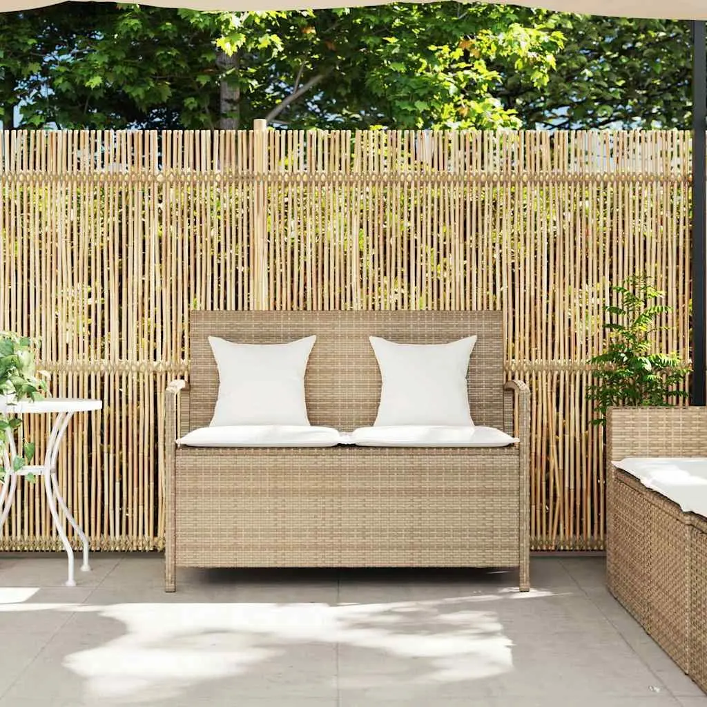 Garden Storage Bench with Cushion Poly Rattan Beige