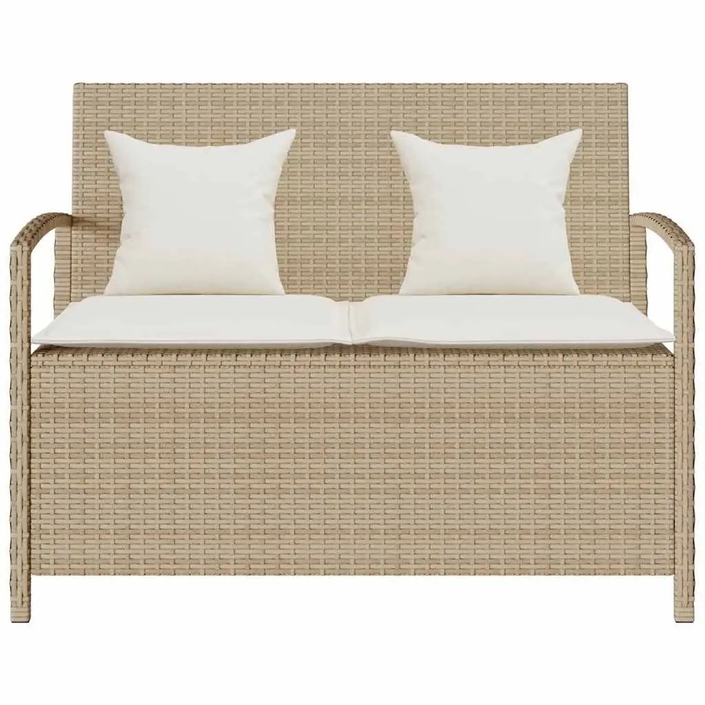 Garden Storage Bench with Cushion Poly Rattan Beige