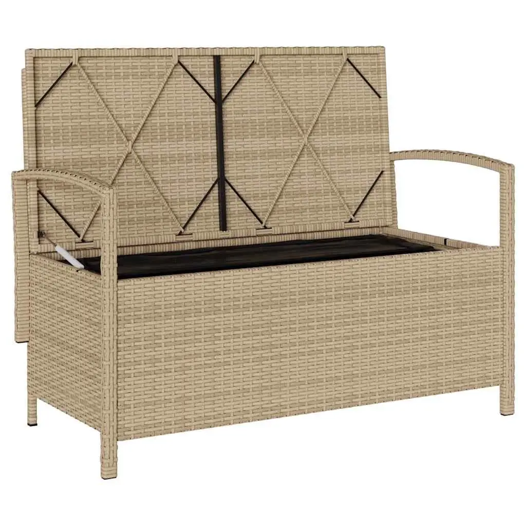 Garden Storage Bench with Cushion Poly Rattan Beige