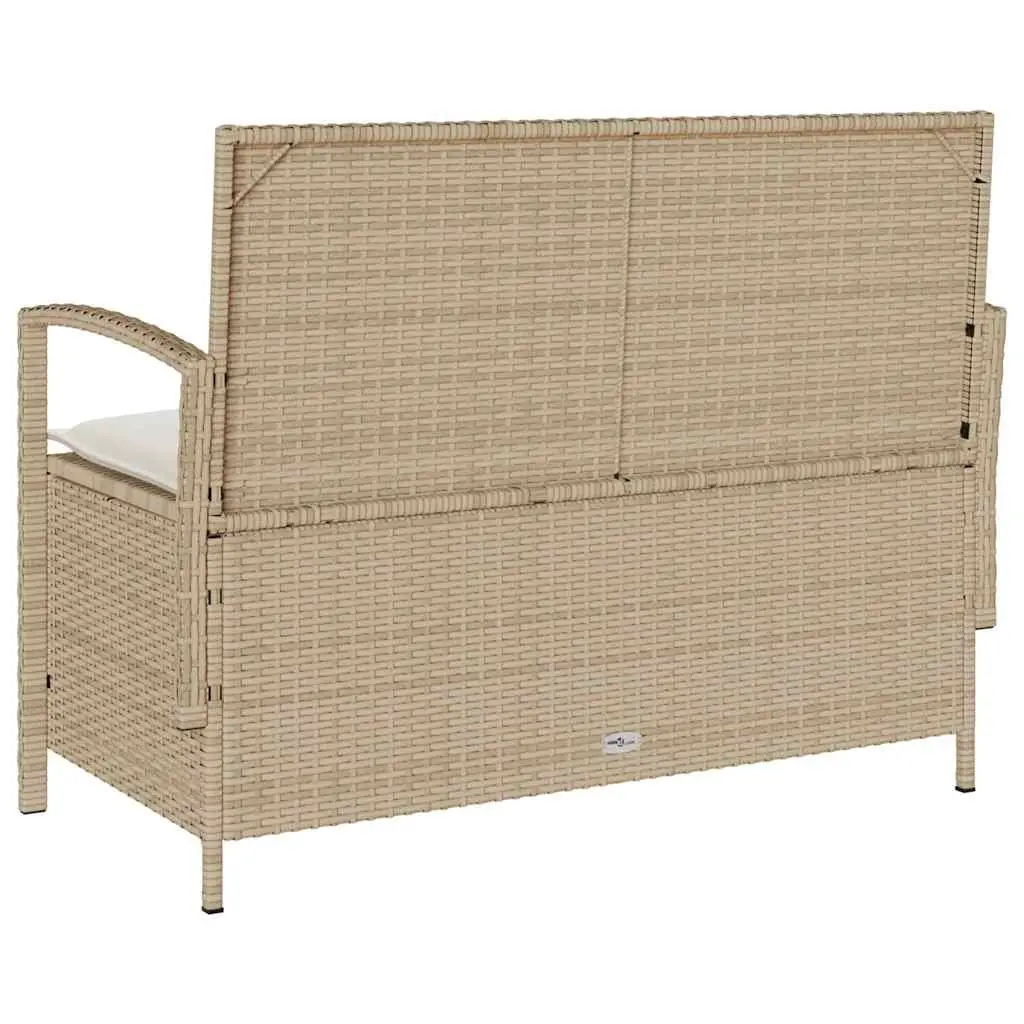 Garden Storage Bench with Cushion Poly Rattan Beige