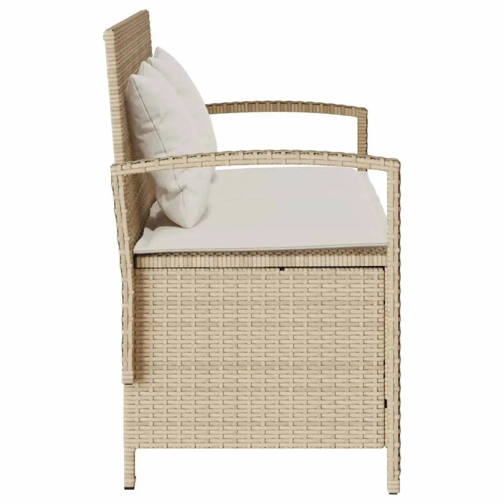 Garden Storage Bench with Cushion Poly Rattan Beige