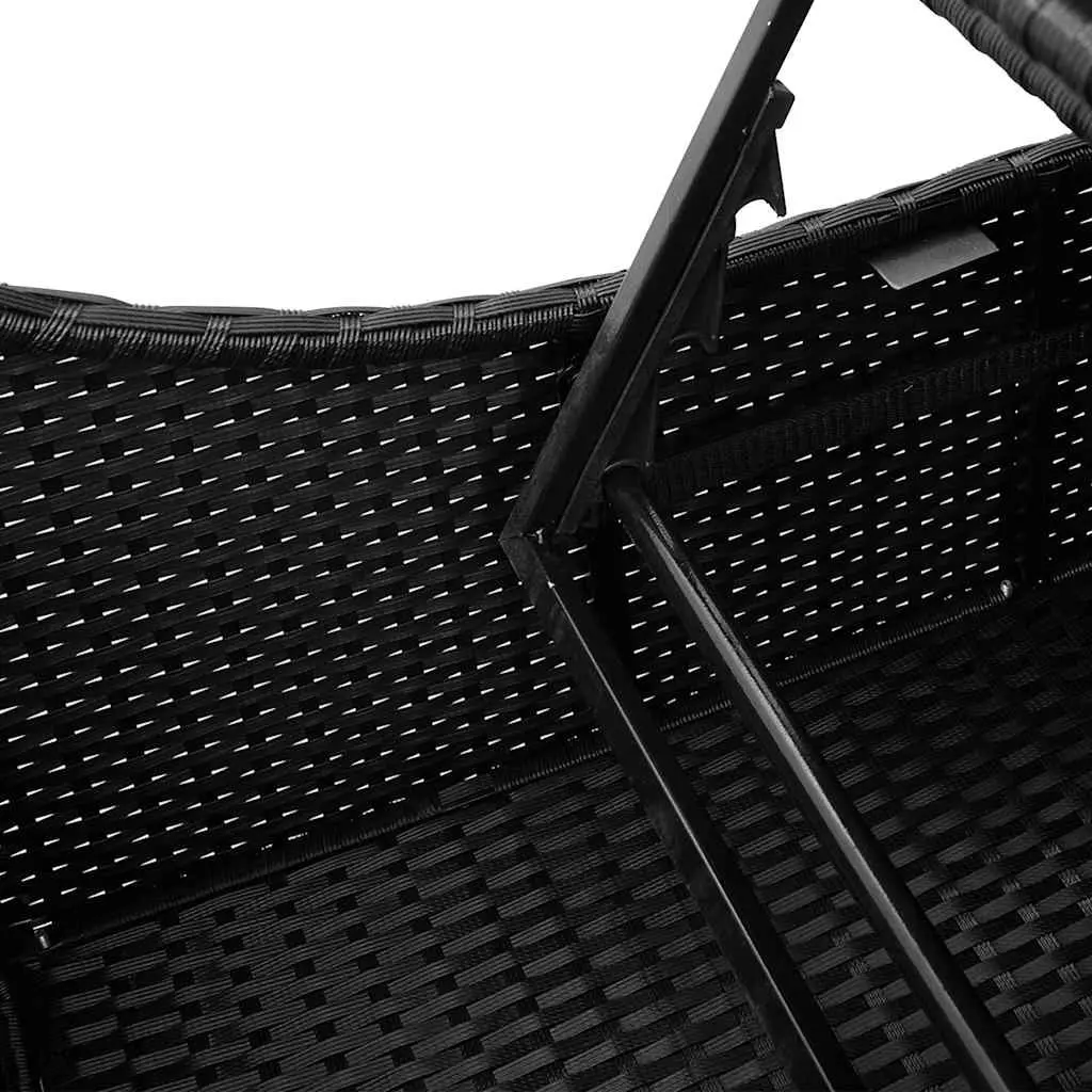 Folding Sun Lounger Adjustable Backrest Black PE Rattan Outdoor Garden Chair with Cushion and Storage Box