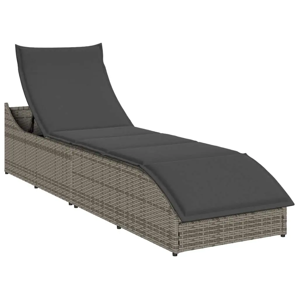 Sun Lounger Folding Outdoor Chair Adjustable Backrest Storage Box Grey
