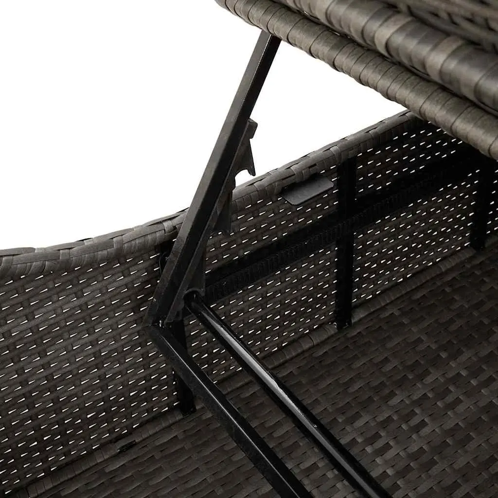 Sun Lounger Folding Outdoor Chair Adjustable Backrest Storage Box Grey