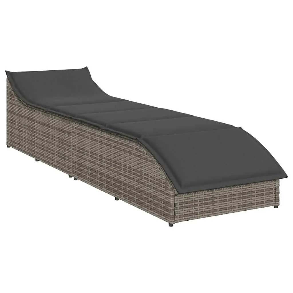 Sun Lounger Folding Outdoor Chair Adjustable Backrest Storage Box Grey