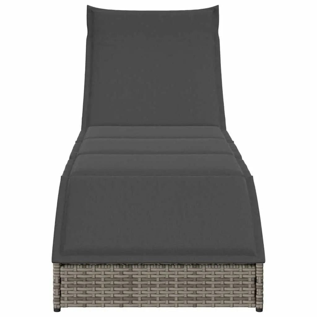 Sun Lounger Folding Outdoor Chair Adjustable Backrest Storage Box Grey