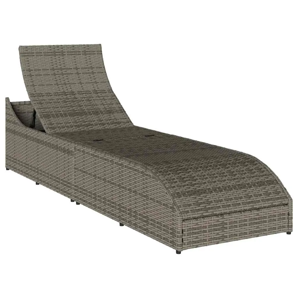 Sun Lounger Folding Outdoor Chair Adjustable Backrest Storage Box Grey