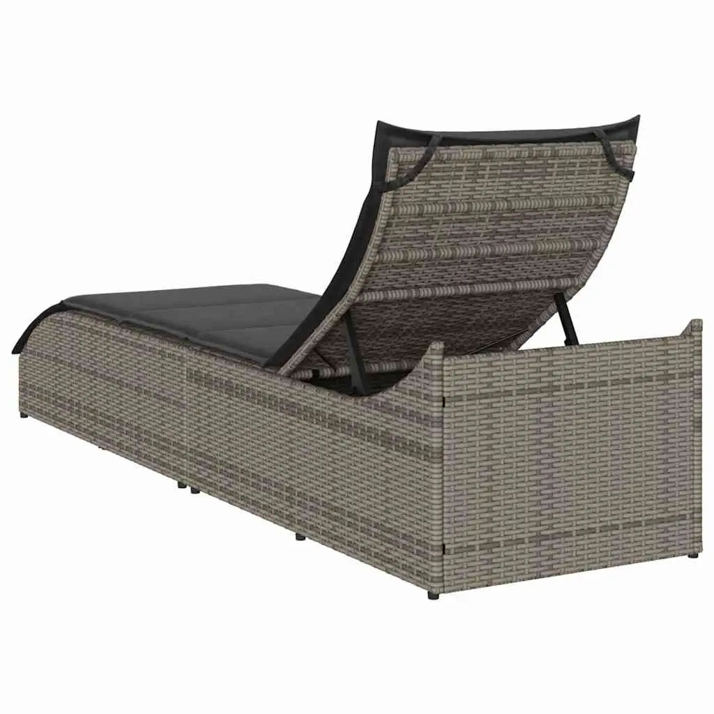 Sun Lounger Folding Outdoor Chair Adjustable Backrest Storage Box Grey