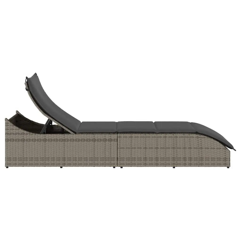 Sun Lounger Folding Outdoor Chair Adjustable Backrest Storage Box Grey