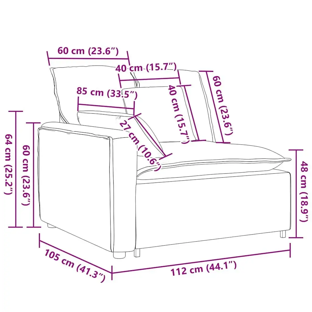 Modular Sofa Armrest End Module with Cushions Grey 100cm