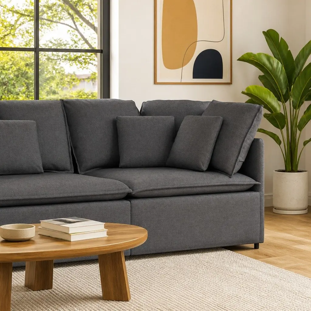 Modular Sofa Corner Unit Grey Cushioned Sectional 100 cm
