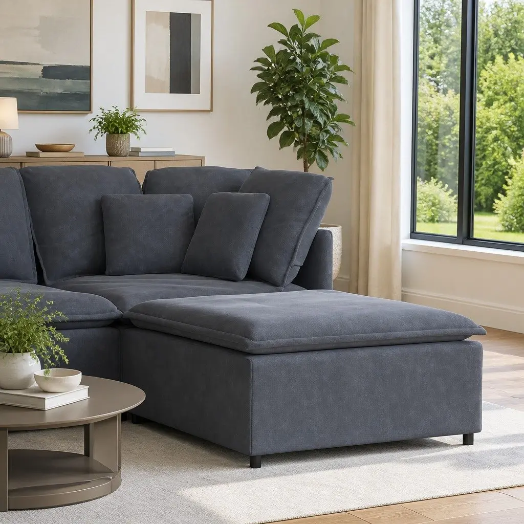 Modular Sofa Footstool Grey Velvet Ottoman Cushioned Seating 100x100x48 cm