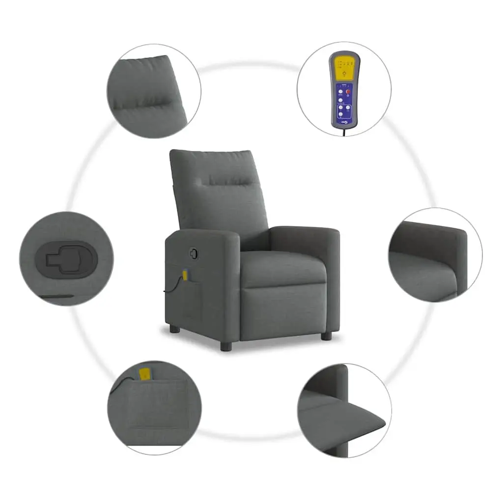 Massage Recliner Chair Grey Fabric Manual Recline Vibration Armchair Relaxation