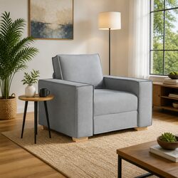 Sofa Chair Light Grey Fabric Lounge Seat Armrest Padded Backrest Living Room