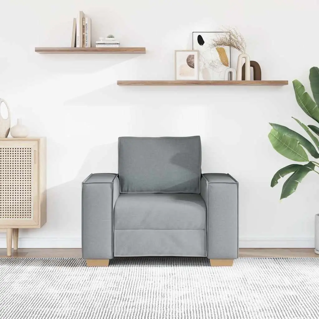 Sofa Chair Light Grey Fabric Padded Backrest Wide Armrests