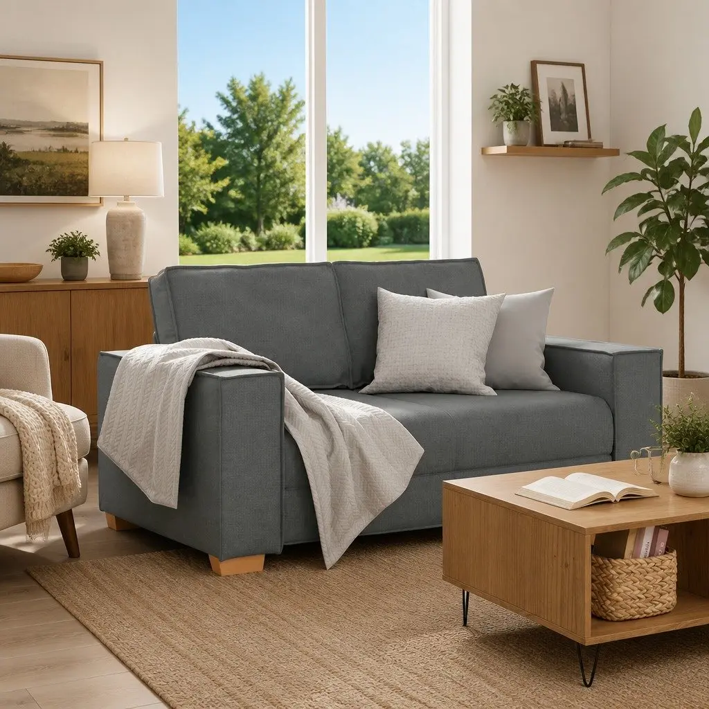 2-Seater Sofa Dark Grey Fabric 160x78x84cm