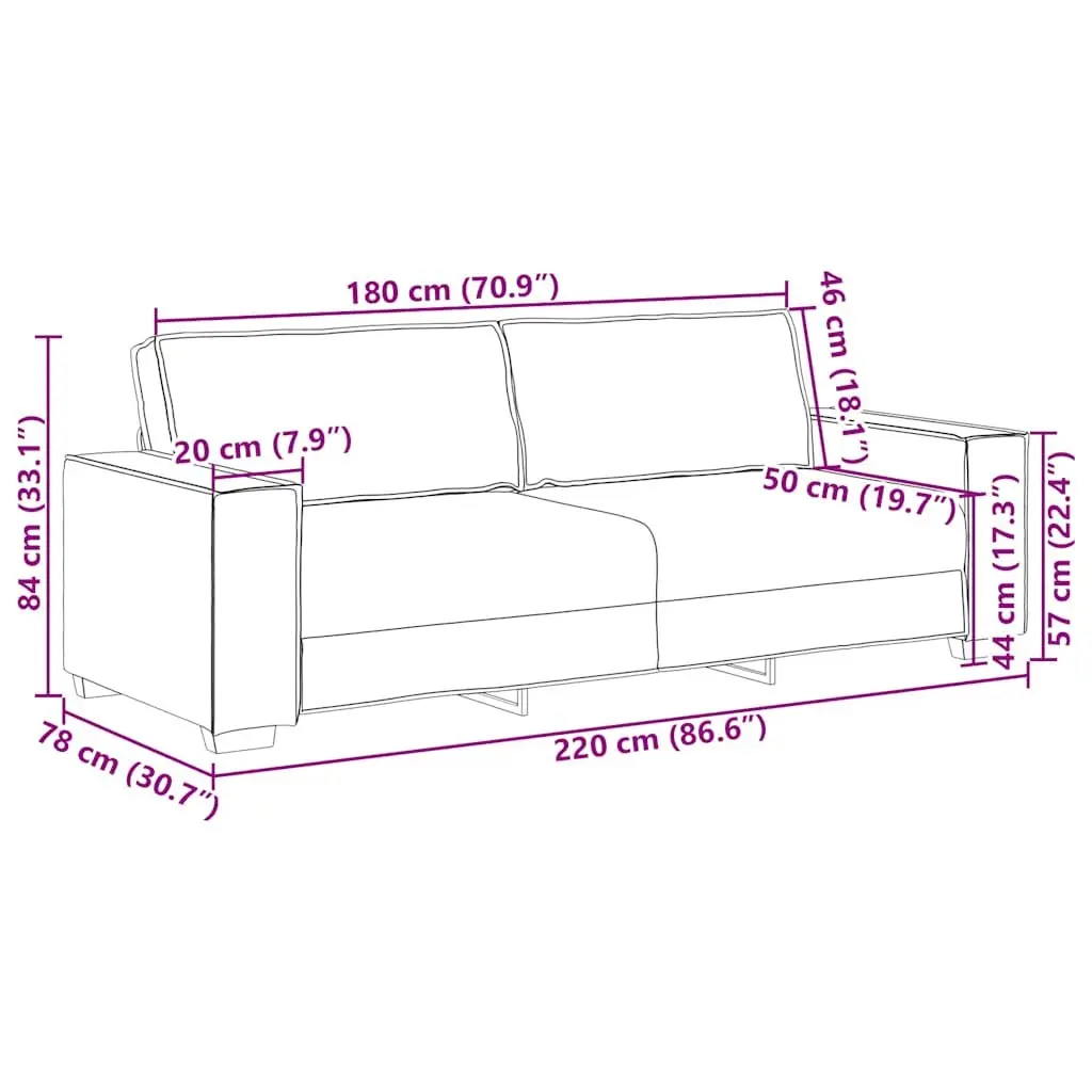 3-Seater Sofa Light Grey Fabric Lounge Couch Living Room Furniture 220x78x84cm