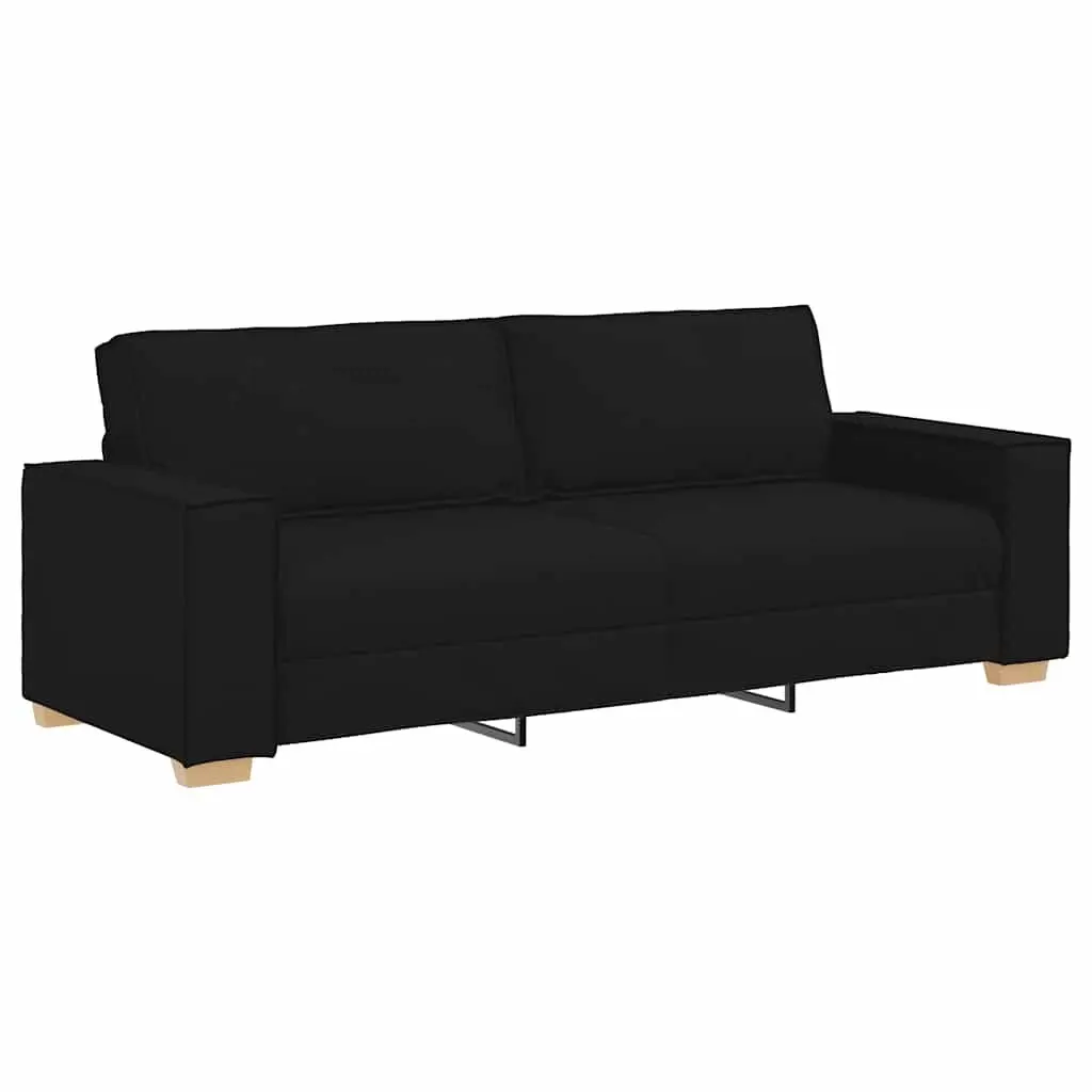 3-Seater Sofa Black Fabric Upholstered 220x78x84cm
