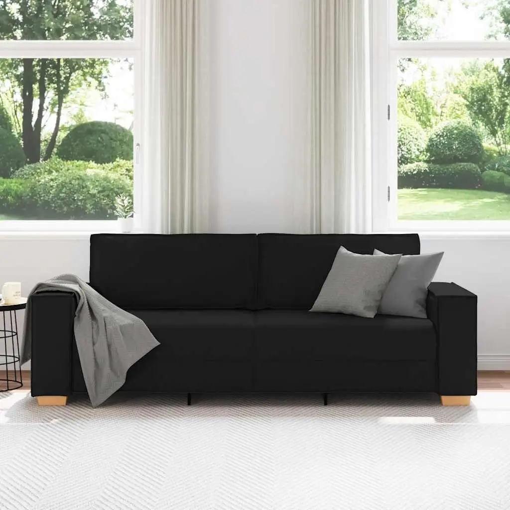 3-Seater Sofa Black Fabric Upholstered 220x78x84cm
